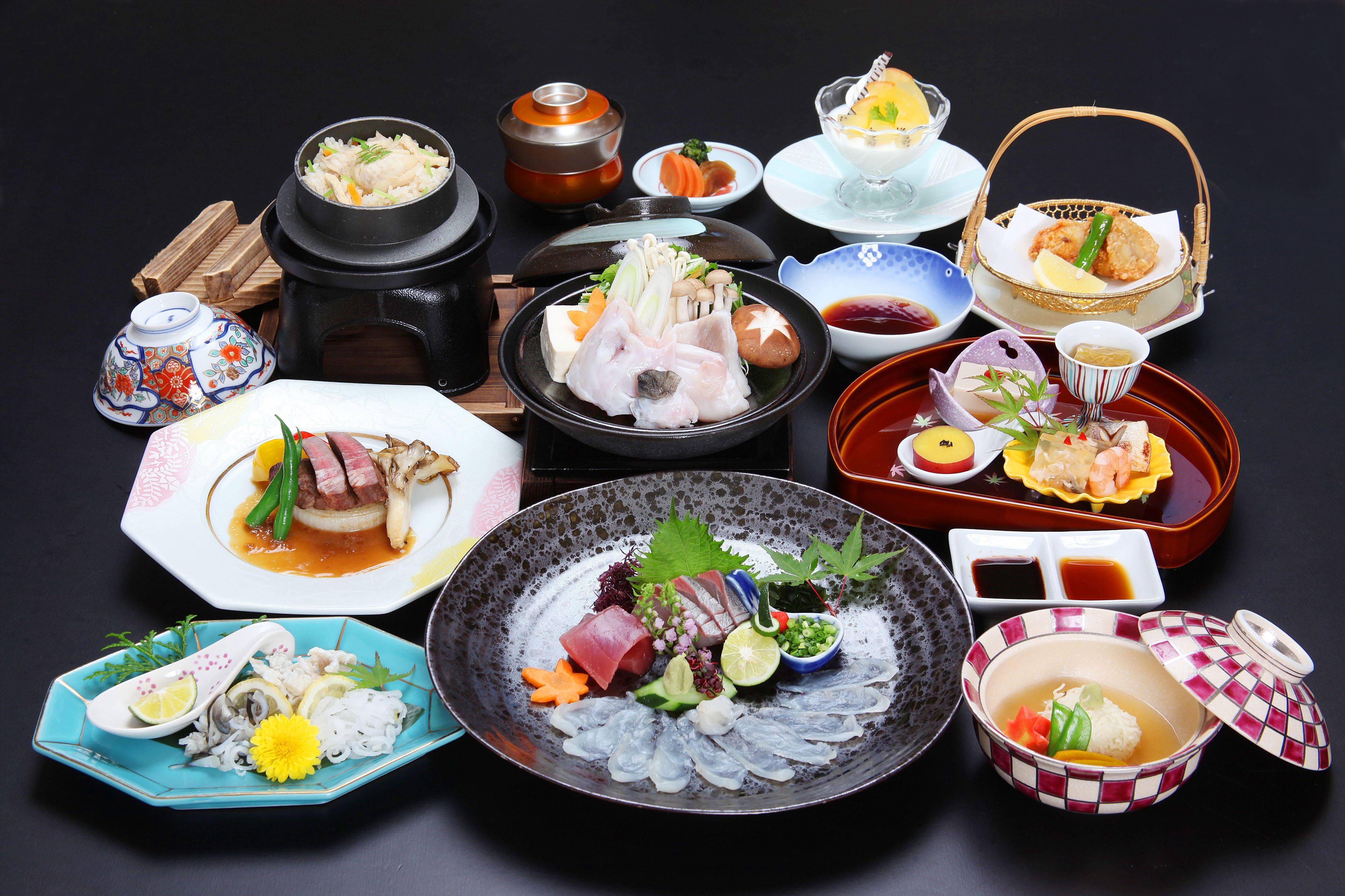 【河豚料理6品】山口満喫グルメ旅♪本場山口のふくはぶちうまいけぇ、食べてみんさい！「たらふく河豚入り」会席プラン